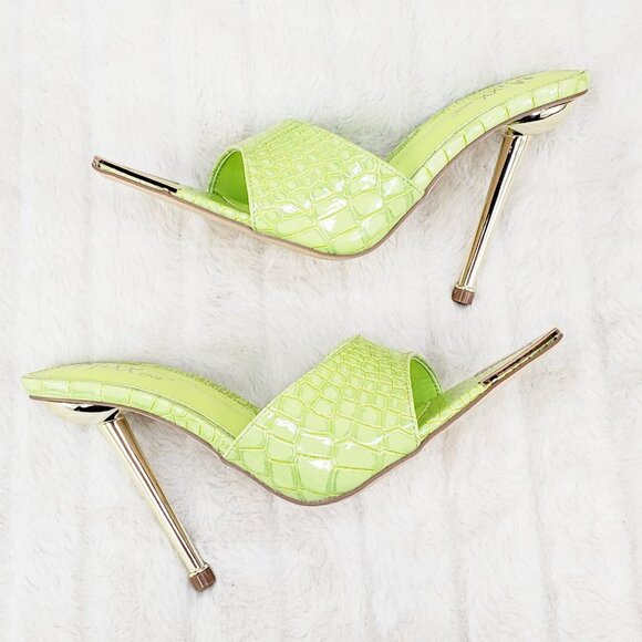 Venus Lime Green Slip On Pointy Toe High Heel Slides - Picture 7 of 15